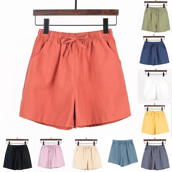 FAVIPT Womens Cotton Pull On Shorts Elastic High Waisted Drawstring Short Pants Casual Loose Summer Beach Vacation Shorts Gray,S