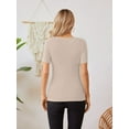 thumbnail image 4 of Women's Crew Neck Ribbed Fitted Shirt, Basic Short Sleeves Slim Fit Tops Summer T-Shirt 2024, 4 of 6