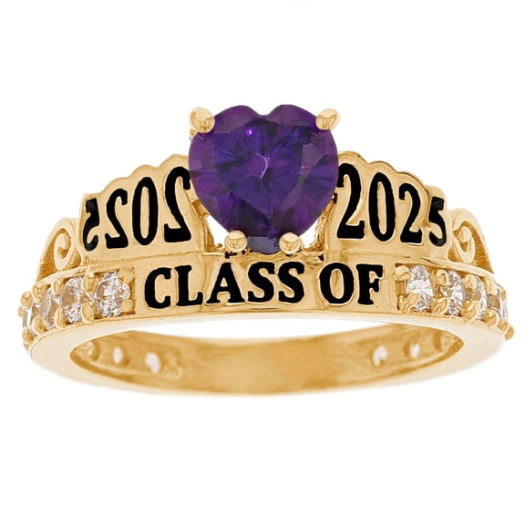 JackAni 14k Yellow Gold Simulated Amethyst February Birthstone Gorgeous 2025 Graduation Ring - Size 5.00