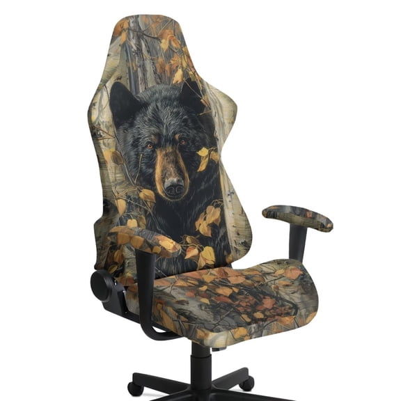Xixirimido Gaming Chair Covers Only, Stretch Computer Chair Cover Breathable Gaming Chair Seat Cover with 2Pcs Armrest Slipcovers, Forest Camo Bear