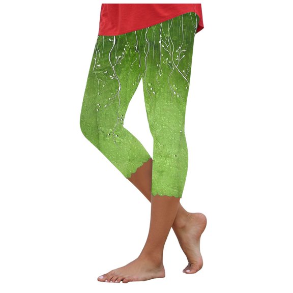 felwors Women Mid Waist Polka Dot Capri Leggings High Stretch Slim Fit Cotton Blend Knit Fabric Pants Black, L