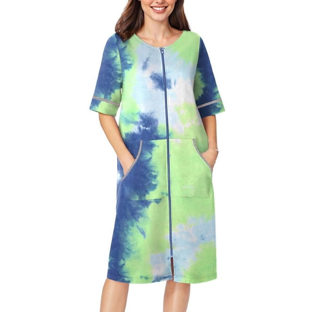 Chubasquero Robe Ekouaer para mujer, manga corta, con cremallera, color azul