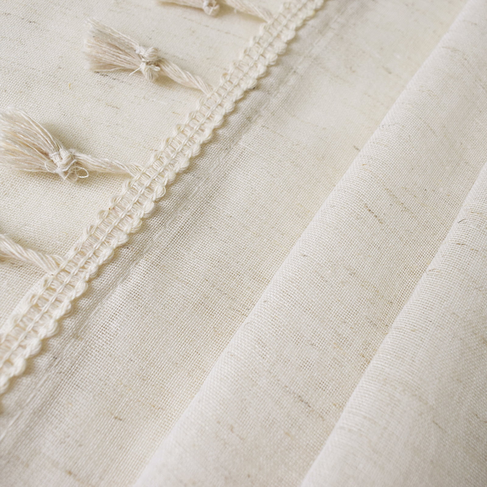 Lapalife Tassel Sheer Curtain Rod Pocket Boho Farmhouse Linen Window Drapes for Living Room Bedroom Decor, Sigle Panel, 52"x 84", Cream