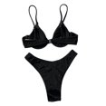 thumbnail image 4 of B91xZ Bikini Ensemble Femme Col Rond Rehausseur Rembourré Brésilien String Maillot de Bain, Noir m, 4 of 5