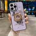 thumbnail image 2 of Case for iPhone 13,3D Butterfly Flower Kickstand Bling Glitter Diamond Marble Ring Stand Shockproof Women Girls Rhinestone Phone Case for iPhone 13,6.1 inch 2021 (Flower Purple), 2 of 15