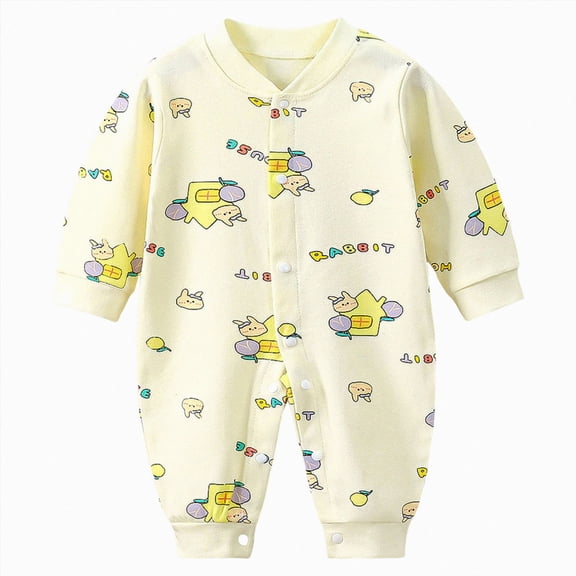 Xyant Newborn Baby Boys Cotton Romper Fall Winter Outfits Infant Long Sleeve One-Piece Toddler Button Jumpsuits (Yellow,6-12 Months)