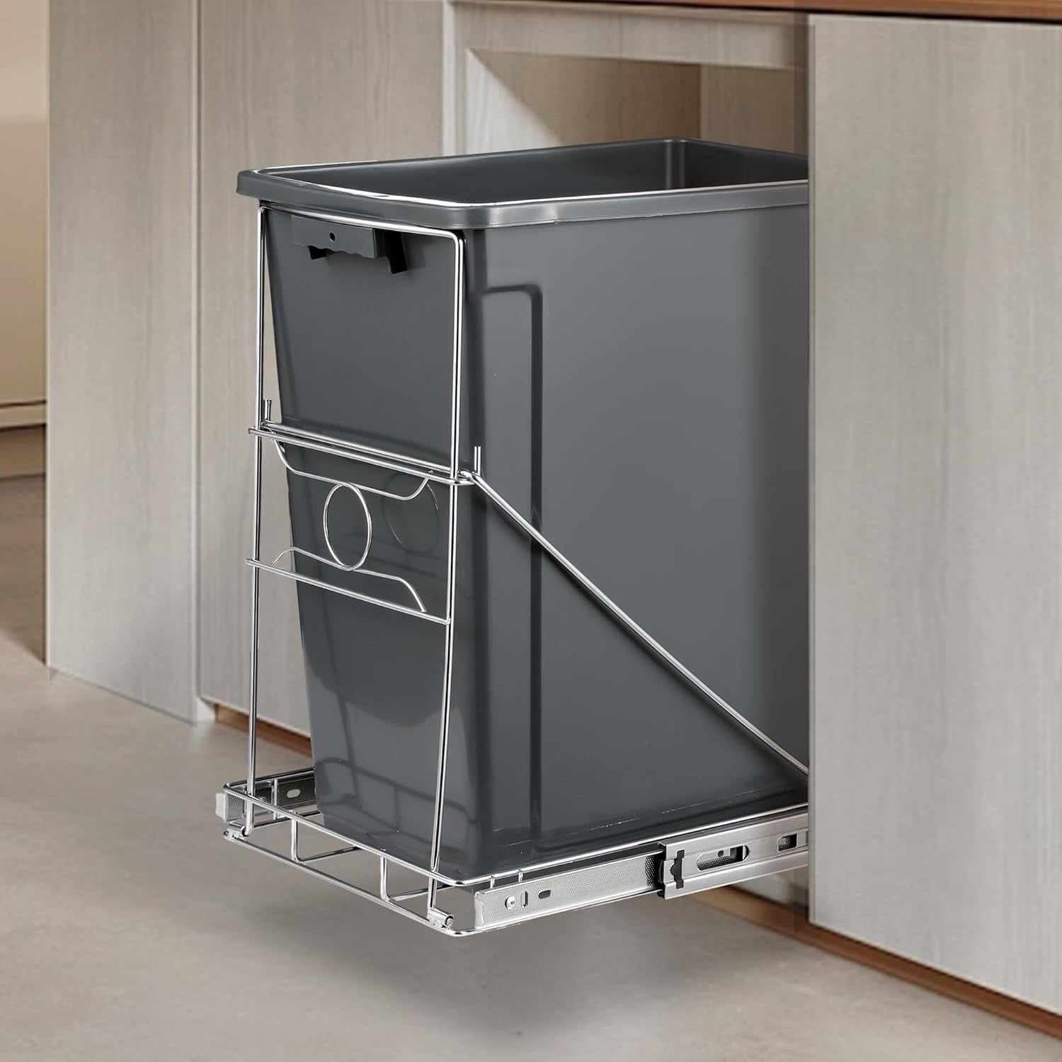 Pull Out Trash Can for Kitchen Cabinet, Stainless Steel Adjustable Slide Out Shelf, Cabinet Trash Can Pull Out Kit, Fits 7-11 Gallon Garbage Bins, Black (Bin Not Included)