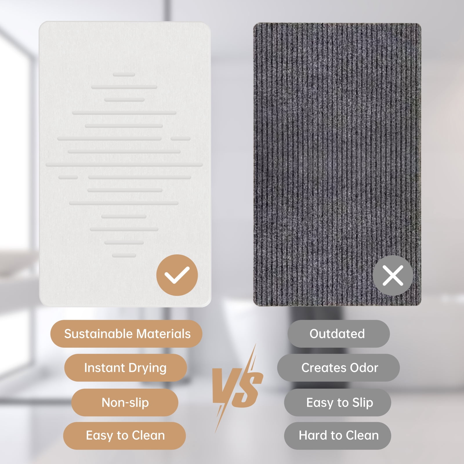 Stone Bath Mat,31.5x19.7Inches Non-slip Diatomaceous Earth Shower Mat Quick Drying Super Absorbent, Easy to Clean