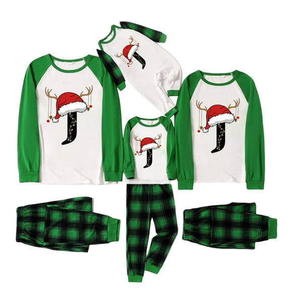 TIREOW Christmas Family Matching Pajamas Sets Matching Family Pajamas Sets Christmas PJ's with Letter and Plaid Printed Long Sleeve Tee and Bottom Loungewear