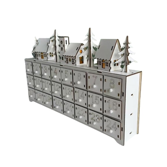 Acahhotxx Advent Calendar, Wood LED Lighted Advent Calendar with 24 Drawers Countdown Calendar Desktop Decoration Unique Christmas Holiday
