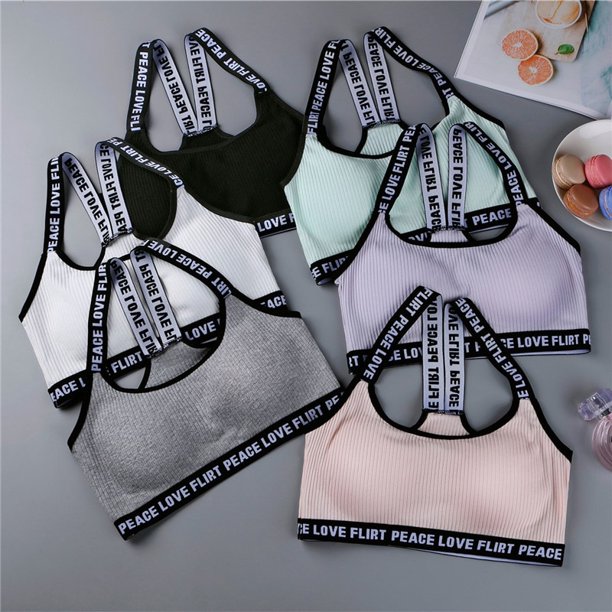 Women Student Letters Printed Spaghetti Straps Bra Removable Padded Seamless Bralette Teenage Girl Setbra4 He Qiyong unisex