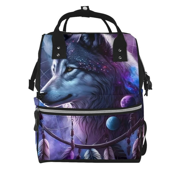 Fotbe Feathered Wolf Mochila Maternidad - Lona de Sarga Impermeable, Mochila de Pañales de Gran Capacidad con Múltiples Bolsillos y Correas Ajustables