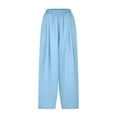 thumbnail image 4 of Lovskoo Wide Leg Pants for Women Cotton and Linen Summer Spring Solid Color Elastic Waist Straight Leg Casual Pants Sky Blue, 4 of 7