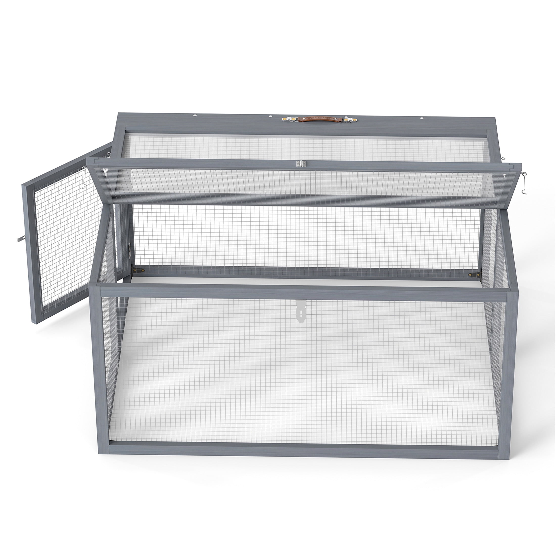 JERFIT Outdoor Rabbit Hutch, Foldable Wooden Bunny Cage with Lockable Doors & Waterproof Roof, Heavy-Duty Metal Wire Mesh, Gray