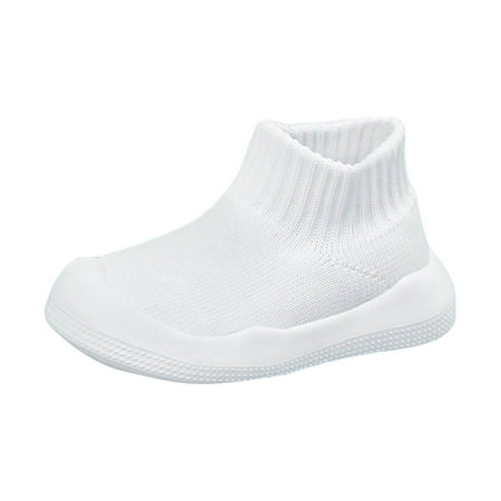Zshosam Baby Boy Girl Non-Skid Indoor Walking Shoes Breathable Warm Elastic Sock Shoes with Memory Sole Protect Toes Outdoor Sneakers(White 28)