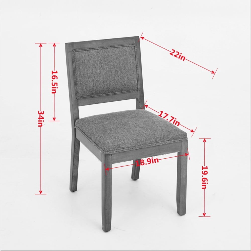 Dining Chairs Set of 2, Farmhouse Upholstered Wooden Chairs, Mid Century Modern Side Chairs with Cushioned Seat & Backrest, Gray