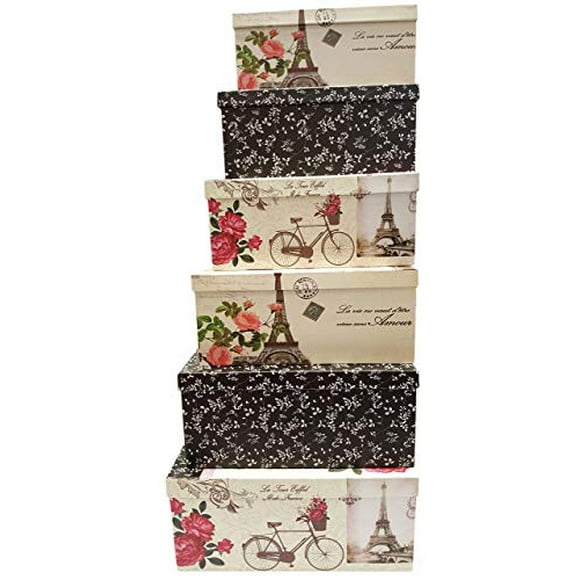 ALEF Elegant Decorative Themed Extra Large Nesting Gift Boxes -6 Boxes- Nesting Boxes Beautifully Themed and Decorated - Perfect for Gifts or Simple Decoration Around The House! (Paris)