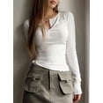thumbnail image 2 of KelaJuan Women's Spring Autumn Knit T-shirt Long Sleeve Solid Color Button Up Ribbed Tops, 2 of 6