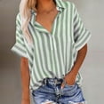 thumbnail image 2 of Byworldtasic Short Sleeve Summer Tops for Women Casual Button Down Shirts Striped Business Work Blouses, 2 of 6