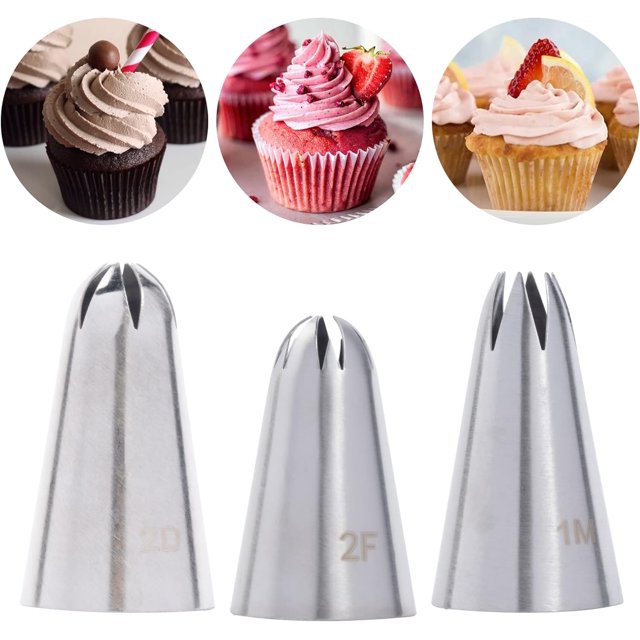 GFDYREE Piping Tips Set of 3, Star Pastry Decorating Tips Icing Piping Tips Set Frosting Icing Tips Cupcake Decorating Tip Set Kit Frosting Tip Nozzle 1M Open Star Piping Tip Closed Star Dec