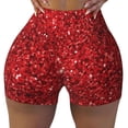 thumbnail image 2 of Rateoe Red Glitter Printed Power Workout Shorts for Women Tummy Control Squat Proof Ribbed Thick Seamless Scrunch Active Short-Small, 2 of 8