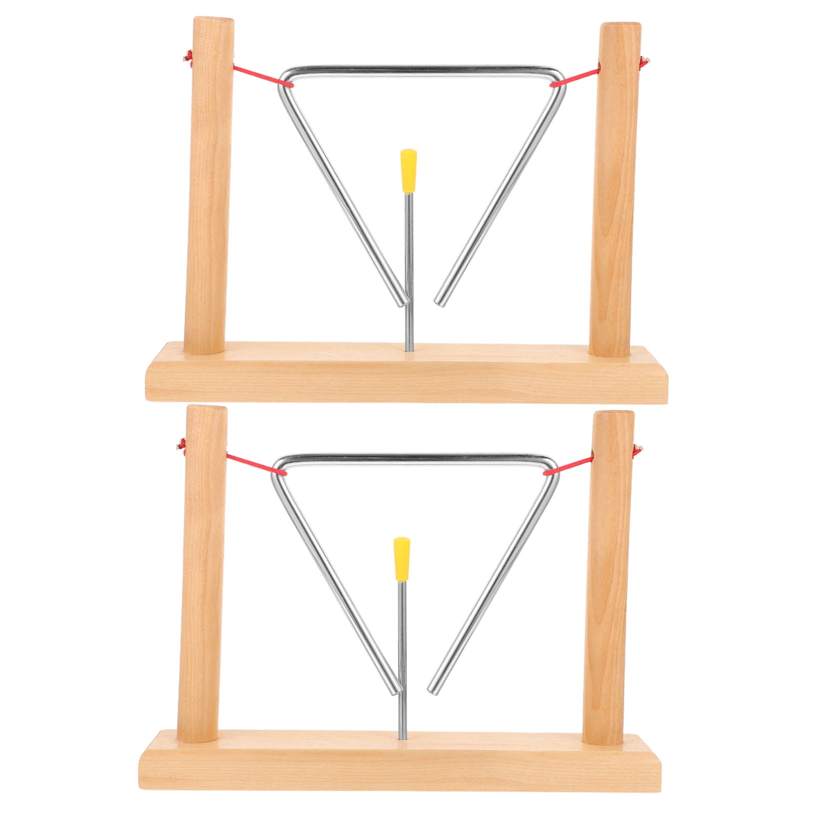 HEMOTON 2-Pack Metal Triangle Instruments with Strikers and Wooden Holders, Percussion Bells for Music Practice and Education