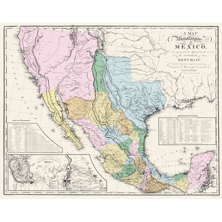Historic Map - Mexico States - Tanner 1846 - Vintage Wall Art