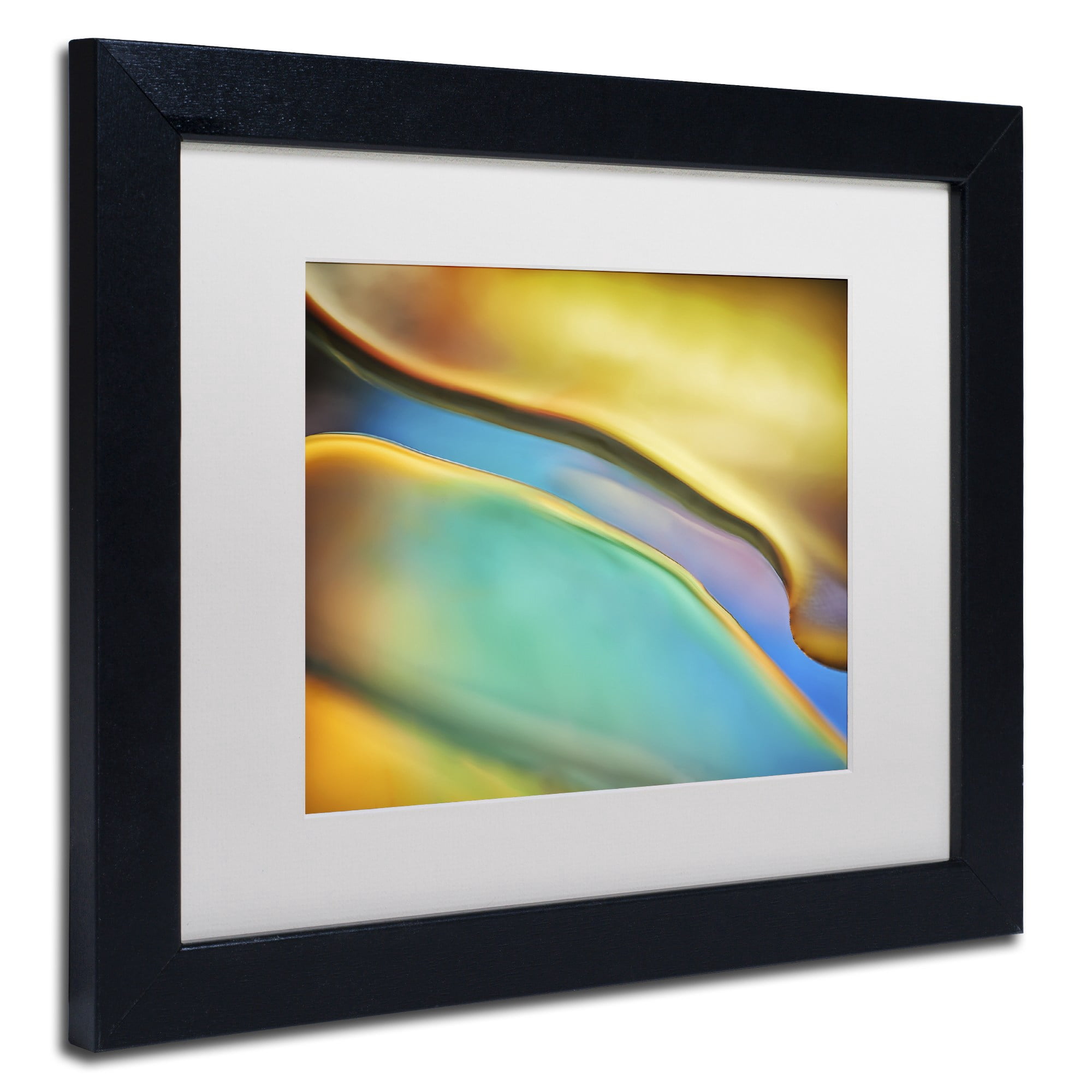 Trademark Fine Art 'Yellow and Aqua Blue Flow' Canvas Art by Cora Niele, White Matte, Black Frame