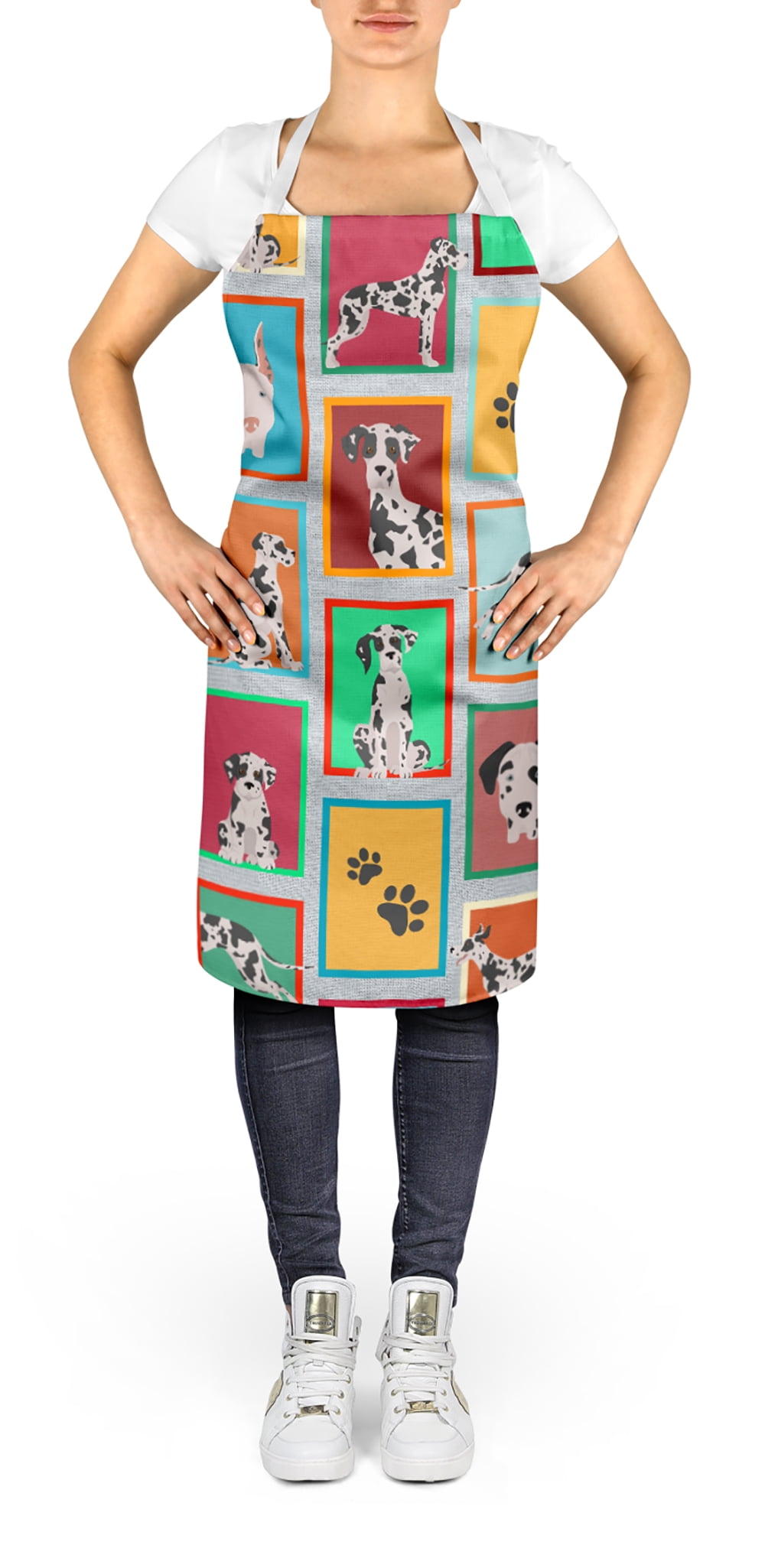 Lots of Harlequin Natural Ears Great Dane Apron 27 in x 30 in