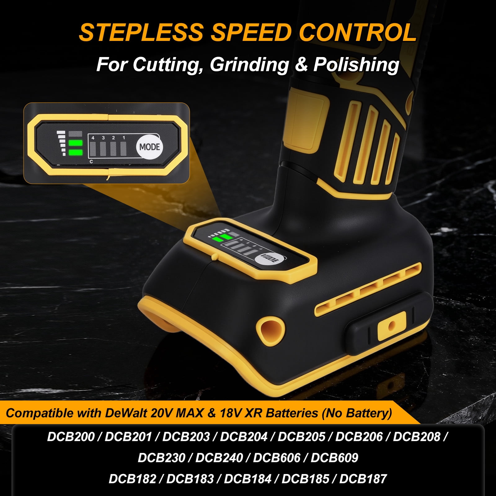 20V Cordless Angle Grinder Tool Brushless, 5 Inch, with Paddle, 2 x Flap Discs, 2 x Sanding Discs, 2 x Sawblades (Tool Only)