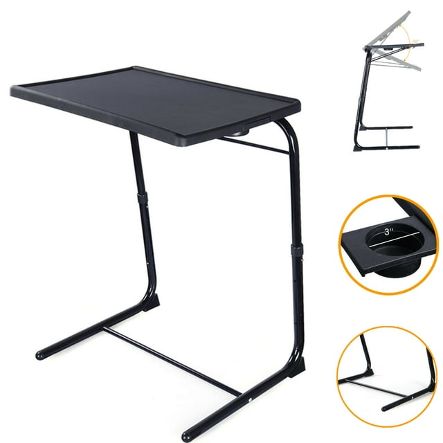 Plateau Télé Portable avec Porte-Gobelet de 3 Po pour Lit et Sofa, Table de Canapé Pliable Plateau de Souper Télé avec 6 Réglages de Hauteur et 3 Angles d'Inclinaison