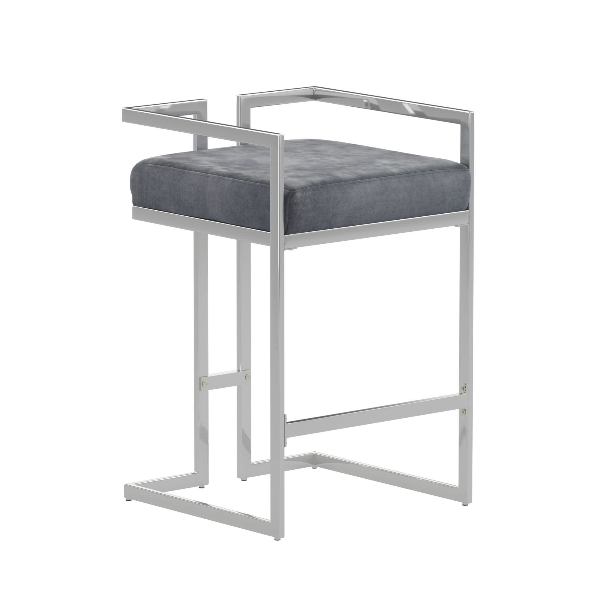 Weston Home Eivril Set of 2 Velvet Upholstered Chrome Metal Counter Height Stools, Blue