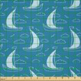 thumbnail image 2 of Ambesonne Ocean Scene Fabric by the Yard Microfiber, Sailboats Clouds Gulls, 10 Yards, Pale Blue and Dark Turquoise, 2 of 2