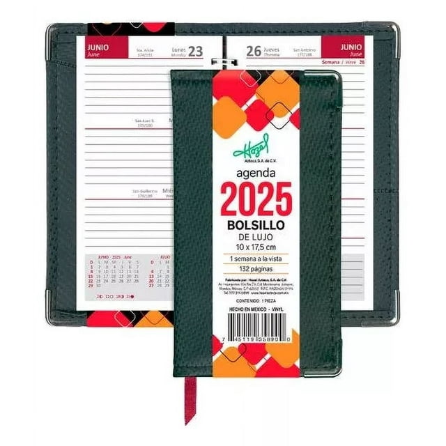 4pzas Agenda Bolsillo 2025 Hazel 358-90 10 X 17.5 Cm Negro T