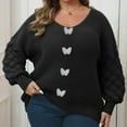 thumbnail image 2 of Women's Plus Size Pullover Sweater Casual V Neck Long Sleeve Loose Lightweight Knit Tops Black 3XL, 2 of 6