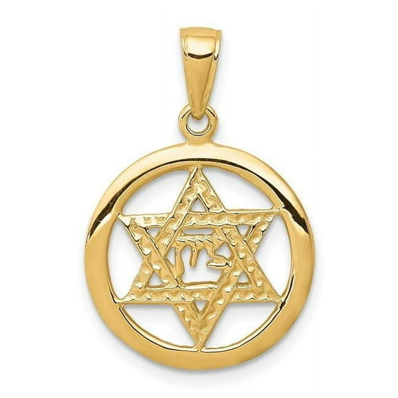 Finest Gold 14K Yellow Gold Jewish Chai In Star of David Pendant