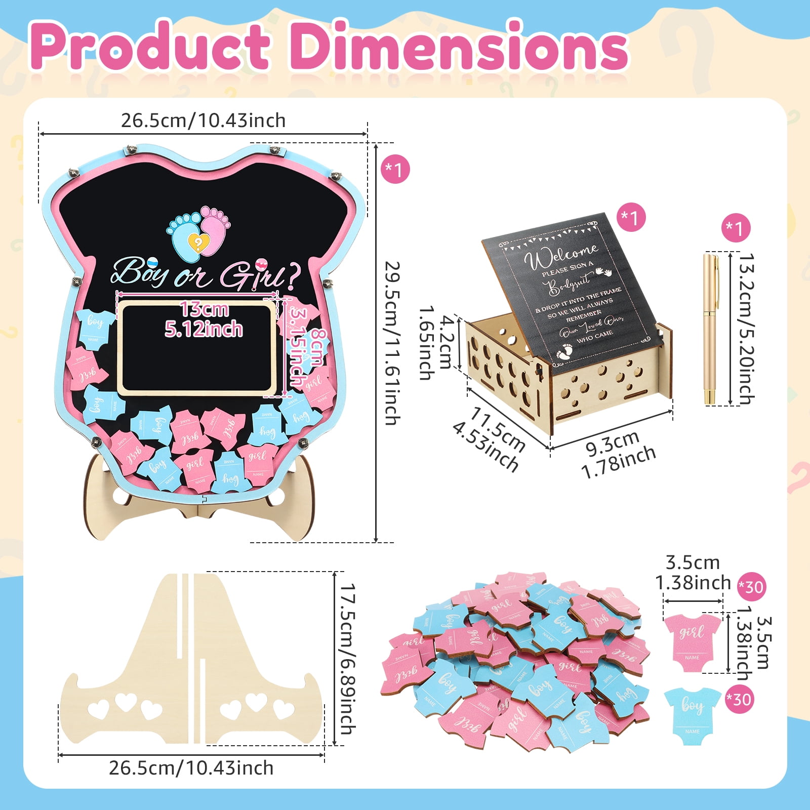 64 Pcs Gender Reveal Baby Shower Guest Book Alternatives Set Baby Shower Decorations with Photo Frame Sonogram Frame Keepsake 60 Wood Slices Guest Book for Expecting Parents and Celebrations