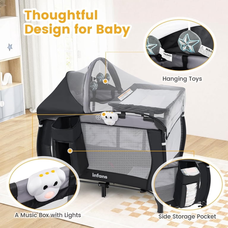 INFANS 4-in-1 Pack and Play with Bassinet & Mosquito Net photo 6