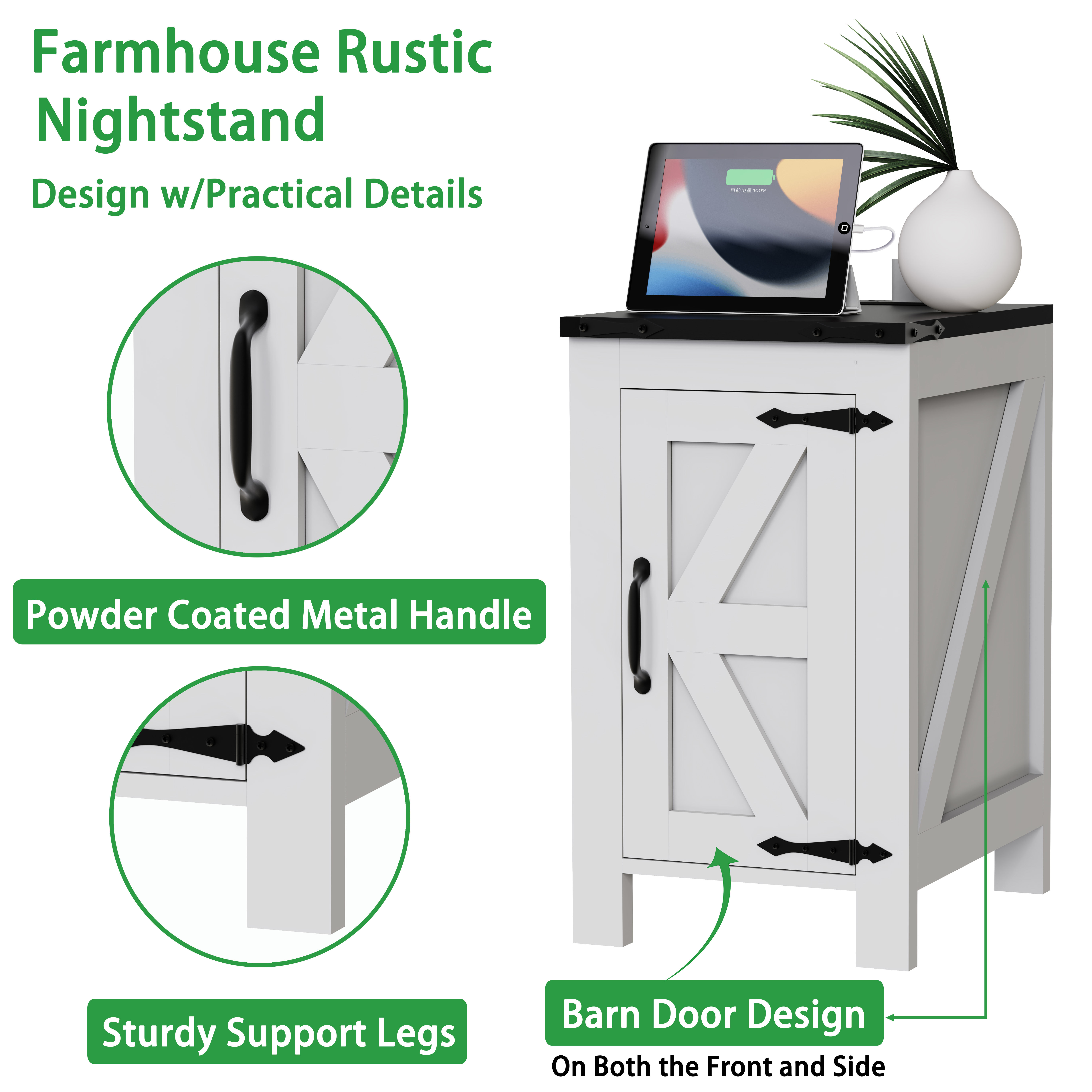 Ollieroo Indoor Storage Wood Rectangle End Table, White