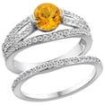 thumbnail image 1 of 14K White Gold Natural Citrine 2-piece Engagement Ring Set Round 6mm, size 5, 1 of 2