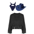 thumbnail image 3 of iiniim Girls Cowboy Cowgirl Halloween Costume Wild Western Sheriff Tassels Fringe Coat with Bandana Hat Outfits Black&Blue 10, 3 of 7