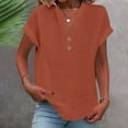 thumbnail image 2 of YUGYXL Cotton Linen Blouses for Women Short Sleeve Henley Tees Summer V Neck Tshirts Outdoor Tops with Pocket Brown M, 2 of 6