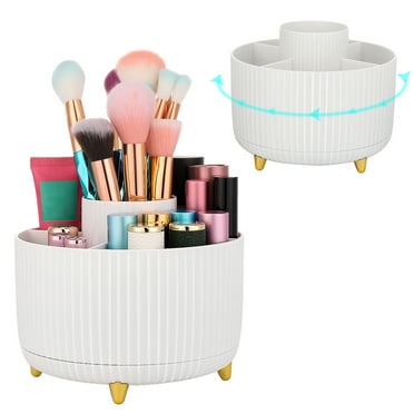 AOWOO Makeup Brush Holder Organizer, 360 Degree Rotating Brush Holder, Eye Shadow Brush Lipstick Case, Cosmetic Storage, 5 Slot Makeup Brushes Cup Tray for Bathroom, Desk Storage(White)