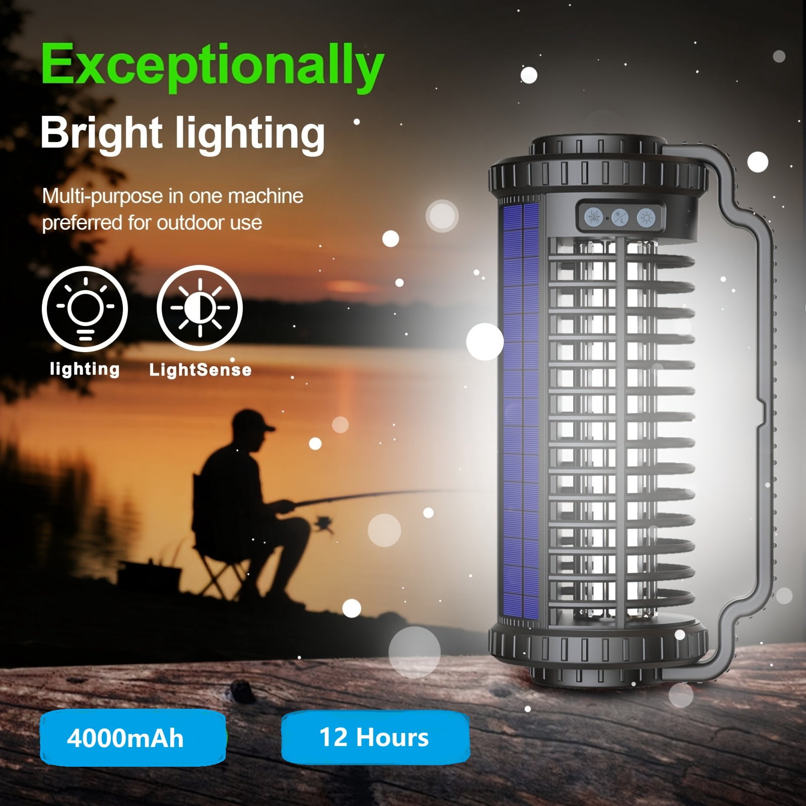 Solar Bug Zapper Outdoor Waterproof, Portable Rechargeable Mosquitoes Killer Lamp, Electric Fly Zapper for Home, Patio, Backyard, Camping