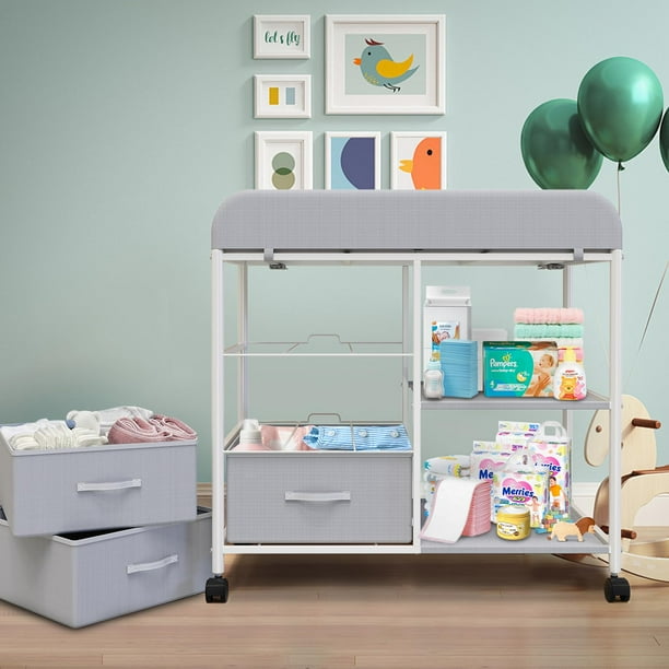 G TALECO GEAR Baby Changing Table Portable Diaper Changing Station with Wheels Nursery Organizer for Newborn and Infant Gray