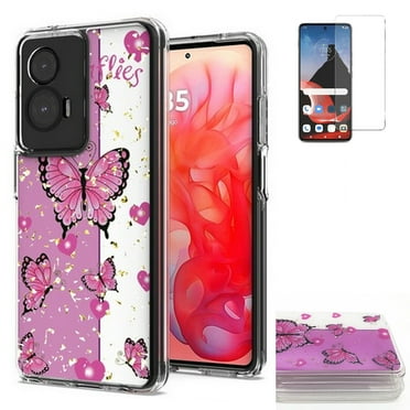 For Motorola Moto G Stylus 5G 2024 (XT2419) Dual-Layer Shockproof Case with Screen Protector (Glitter-Butterfly / Tempered Glass)