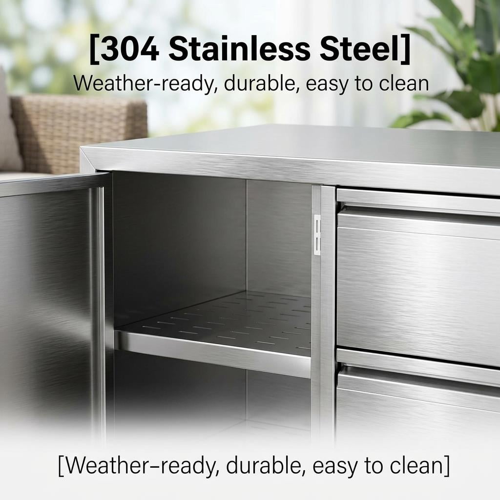 Stainless Steel Outdoor Kitchen Cabinet, 3 Drawer Built-in BBQ Storage Cabinet with Single Door for Patio Grill Station