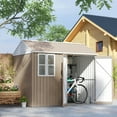 thumbnail image 4 of GVN Garden Storage Shed, Tool Storage Shed,8' x 6' Metal Garden Storage Shed w/ Doors, Window and Air Vents, Brown, 4 of 11