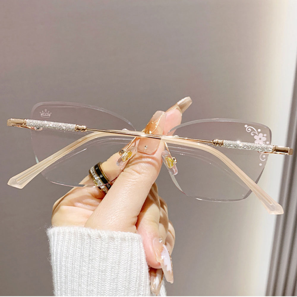 2 Pairs of Women Diamond Rimless Blue Light Blocking Reading Glasses 2.00 Gradient Pink Sunglasses Butterfly Gold Readers +2.00