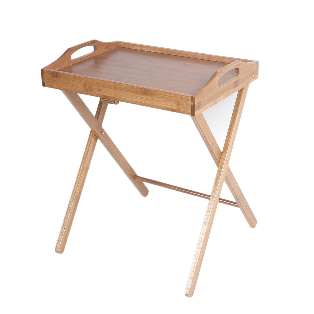 Folding Bamboo Bedside Table Foldable TV Table Tray Desk Reading Portable Tea OZ 